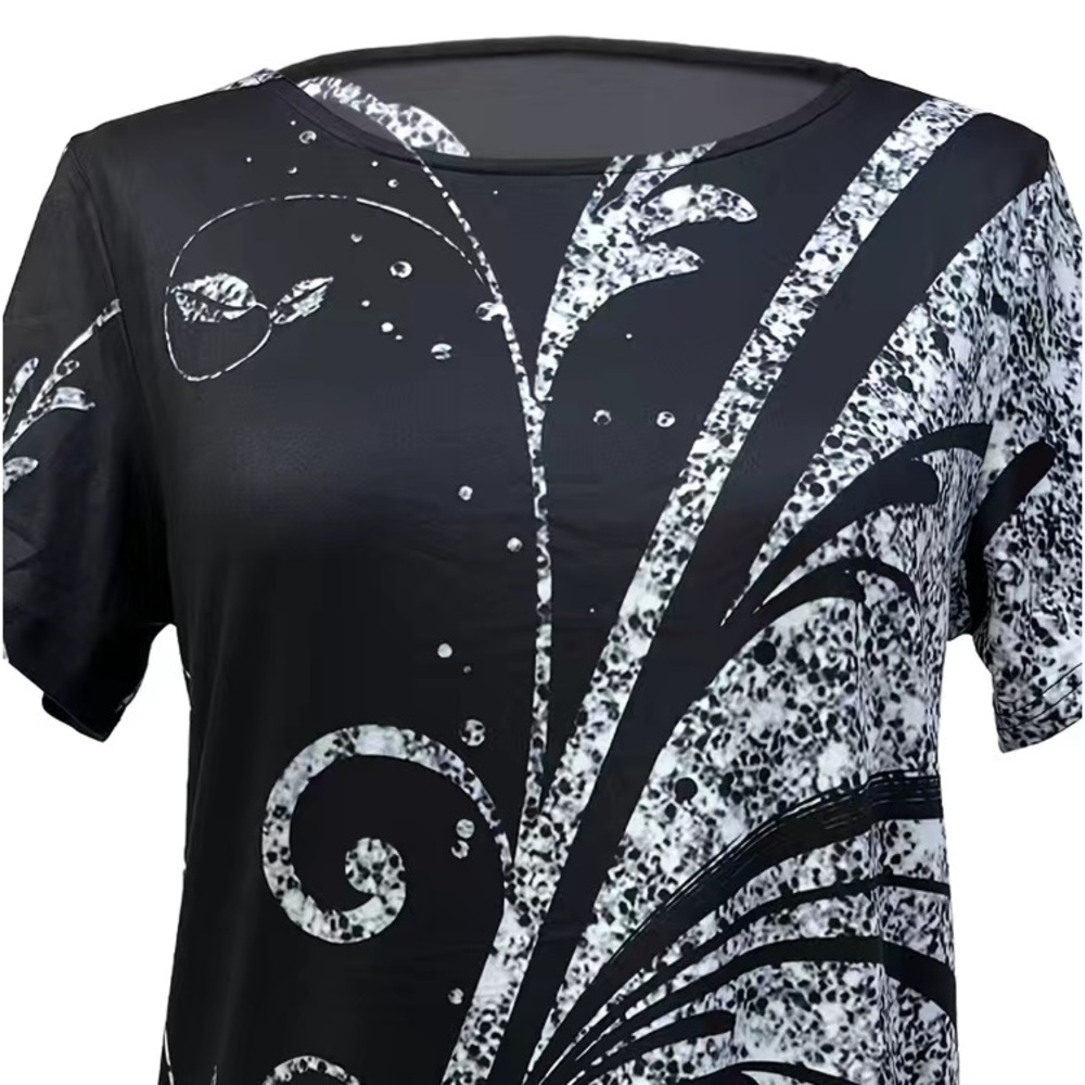 NEW Plus Size 1 XLarge /14  Asymmetrical Black White And  Silver/Gray Top - Picture 2 of 7